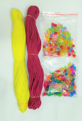 UVV macrame cord in colour dark pink ( rani ) & yellow each bundle 50 m cord multicolor 100 beads & bells