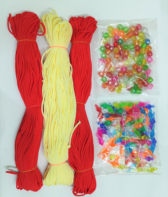 UVV macrame cord in colour cream & red 2 set of 3 in each bundle 50 m cord with rose beads & bells in multicolor color 100 pieces each