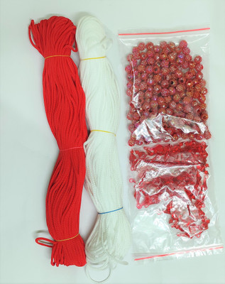 UVV macrame cord in colour white & red in each bundle 50 m cord with bells & beads 100 pieces each