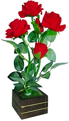 zonezer Set of 1 Best for Home SHop Office Decoration Or Gift. Red Rose Artificial Flower  with Pot(12 inch, Pack of 1, Flower with Basket)