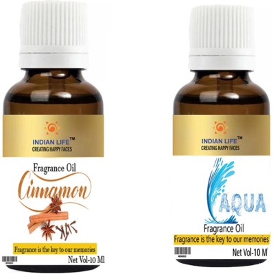 indianlife Cinammon| Aqua| Aroma Oil For Bathbomb|Candel|Soap Making|Spa relaxing|Room fragrance|Meditation|Diffusion(Pack of 2) 10 Ml each(20 ml)