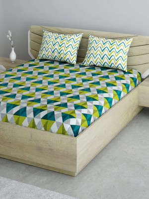 PVB 104 TC Cotton Double Printed Flat Bedsheet(Pack of 1, GREEEN)