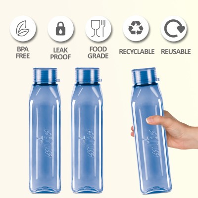 MILTON Prime 1000 Pet Bottle, Set of 3, 1 Ltr Each, Blue 1000 ml Bottle(Pack of 3, Blue, PET)