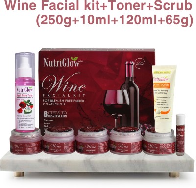 NutriGlow Red Wine Facial Kit (250 gm) + Wild Turmeric Face Wash ( 65 ml)+ Fresh Rose Toner (120 ml)/ Treating Blemishes/ Removing Dirt/ Skin Fairness/ Intense Nourishment(3 Items in the set)