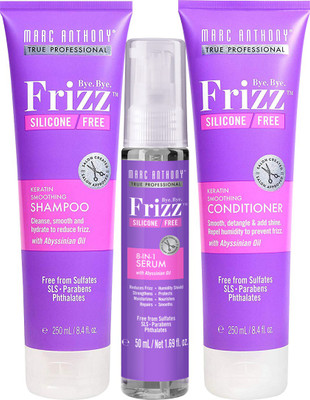 Marc Anthony Bye Bye Frizz Keratin Smoothing Sulfate Free Shampoo & Conditioner & Hair Serum (Combo Pack)(3 Items in the set)