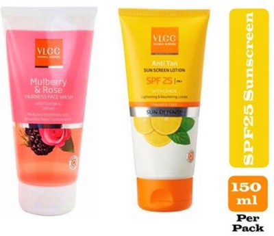 VLCC Rose and Mulberry face wash & SPF25+ sunscreen lotion combo pack(2 Items in the set)
