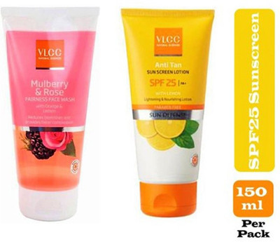 VLCC face wash & SPF25+ sunscreen lotion combo pack(2 Items in the set)