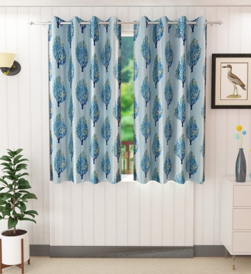 Ruhi Home Furnishing 152 cm (5 ft) Polyester Semi Transparent Window Curtain (Pack Of 2)(Floral, Blue)