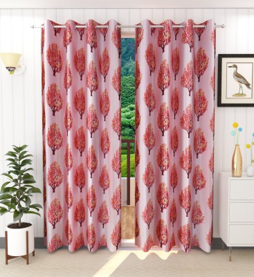 Ruhi Home Furnishing 274 cm (9 ft) Polyester Room Darkening Long Door Curtain (Pack Of 2)(Floral, Red, Pink)
