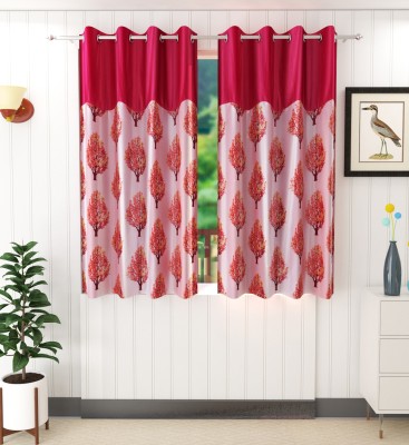 Ruhi Home Furnishing 152 cm (5 ft) Polyester Blackout Window Curtain (Pack Of 2)(Floral, Pink, Red)