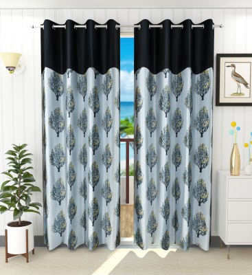 Ruhi Home Furnishing 214 cm (7 ft) Polyester Semi Transparent Door Curtain (Pack Of 2)(Floral, Grey)