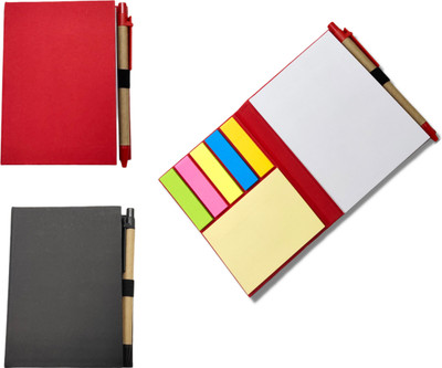 Homebia Sticky Notes Diary Set Mini Diary Unruled 50 Pages(Red, Black, Pack of 2)