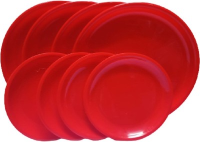 Kanha Pack of 8 Plastic Dinner Set(Red, Microwave Safe)