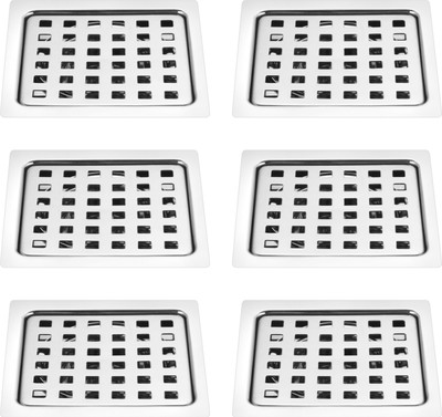 RUHE Floor Stainless Steel Push Down Strainer(15 cm Set of 6)