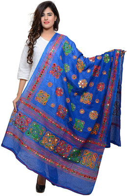 MANJLAS Cotton Blend Embroidered Women Dupatta