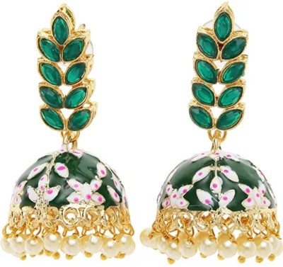 ANIX Long leaf meenakari jhumka Beads Brass Jhumki Earring