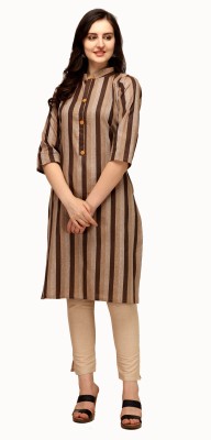 divyapriya Women Striped Straight Kurta(Brown, Beige)