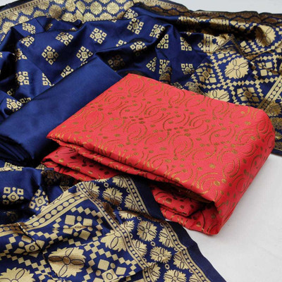 VredeVogel Cotton Silk Solid, Embellished Salwar Suit Material