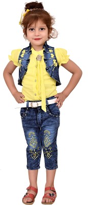 TASDIK GARMENTS Girls Party(Festive) Top Jeans, Jacket(YELLOW)