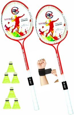 rk son Orenge Max Badminton Set Of 2 Piece Racquet with 6 Piece Plastic Shuttle Badminton Kit 1 Hand Wrist Band Badminton Kit Badminton Kit