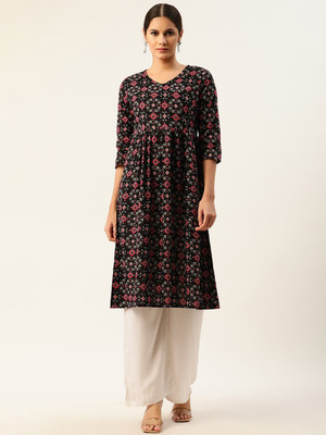 ANOUK Women Printed Straight Kurta(Black)
