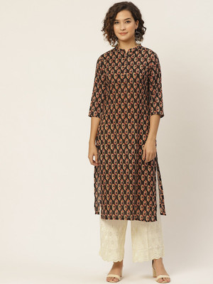 ANOUK Women Printed Straight Kurta(Black)