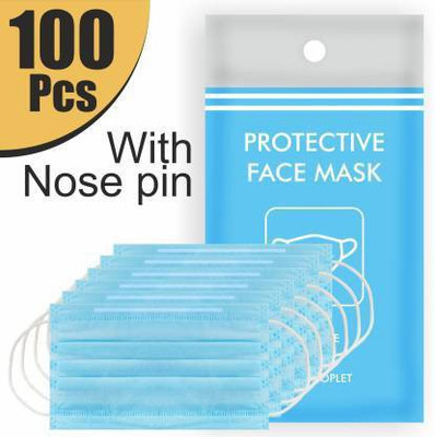 Wellstar Protective Face Mask with NOSE CLIP CE ISO & GMP Certified Bacterial Filtration Piece Mask with Nose Pin 3 Layer Mask 3 Ply Mask Disposable Mask With Soft ear loop Water Resistant Surgical Mask Non-Washable, Water Resistant Surgical Mask(Blue, Free Size, Pack of 100, 3 Ply)