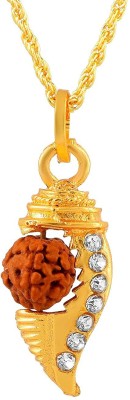 DULCI Gold Tone Stone & Rudraksha Studded Shankh Sangu Shell Design Neck Chain Pendant Locket Necklace Temple Jewellery for Men/Women Gold-plated Brass Pendant