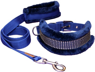Petshop7 Premium Quality Fur Padded Nylon Dog Collar & Leash Medium (Neck Size - 13-16inch) Dog Collar & Leash(Small, Blue)