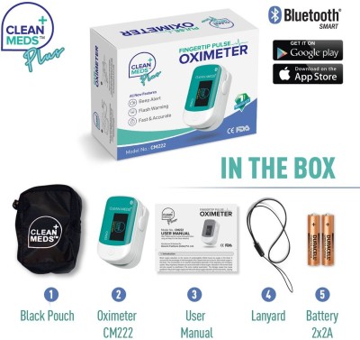 CLEAN MEDS Trusted OLED Display Spo2 Fingertip Pulse Oximeter (MADE IN INDIA) Red Beep Alert Alarm , CE, FDA , ROHS Certified, Fast Measurement, 2 Battery Included (1 Year Warranty) with Bluetooth Connectivity Pulse Oximeter(Green, White)