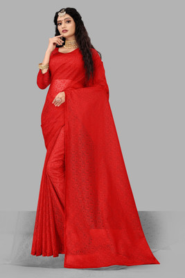 Vidula Self Design Bollywood Net Saree(Red)