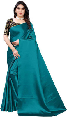 NEZAA EXPORT Solid/Plain Bollywood Satin Saree(Light Green)