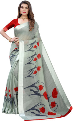 Nirvaan Printed Bollywood Cotton Linen Saree(Green)