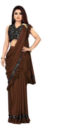 fem hub Solid/Plain Daily Wear Lycra Blend Saree(Brown)