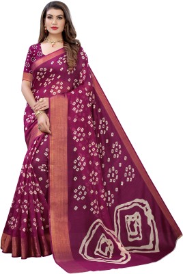 Priyashi Printed Bandhani Cotton Linen Saree(Purple)