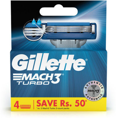 7% OFF on GILLETTE Mach3 Turbo 3-Bladed Cartridges With Comfort Gel Bar(Pack of 4)