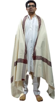 Kashmiri queen Wool Self Design Men, Women Shawl(White, Maroon)