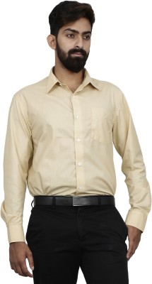 Club X Men Striped Formal Gold, Yellow Shirt