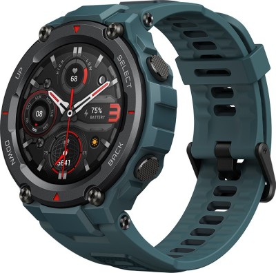 AMAZFIT T rex Pro 1.3HD AMOLED with advanced GPS & 10ATM water resistance Smartwatch(Blue Strap, Regular)