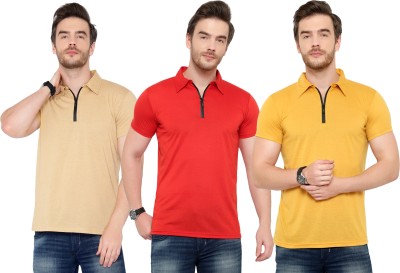 Tivy Solid Men Polo Neck Red, Beige, Yellow T-Shirt