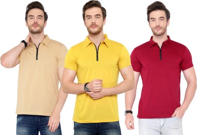 Adorbs Solid Men Polo Neck Multicolor T-Shirt