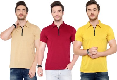 Adorbs Solid Men Polo Neck Multicolor T-Shirt