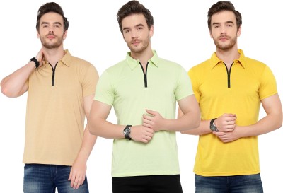 Moordale Solid Men Polo Neck Beige, Yellow, Light Green T-Shirt