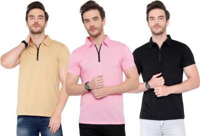 Adorbs Solid Men Polo Neck Multicolor T-Shirt