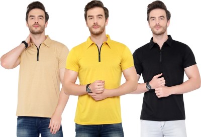 Adorbs Solid Men Polo Neck Multicolor T-Shirt