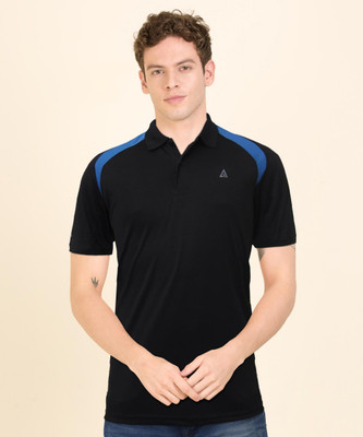 ADRENEX Color Block Men Polo Neck Black T-Shirt