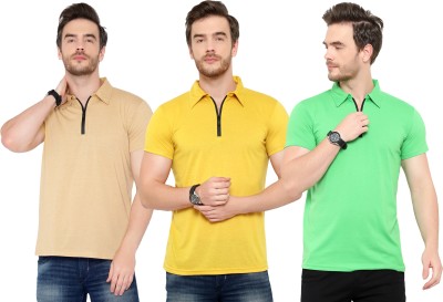 Moordale Solid Men Polo Neck Green, Beige, Yellow T-Shirt