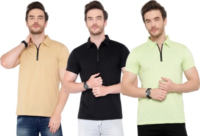 Moordale Solid Men Polo Neck Black, Beige, Light Green T-Shirt