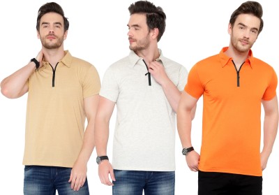 Adorbs Solid Men Polo Neck Orange, Beige, Grey T-Shirt