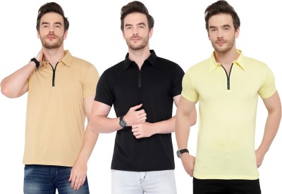 Adorbs Solid Men Polo Neck Black, Beige, Yellow T-Shirt